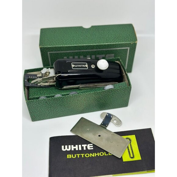 VTG White Sewing Machine Buttonhole Attachment With Box & Accessories - Picture 1 of 6